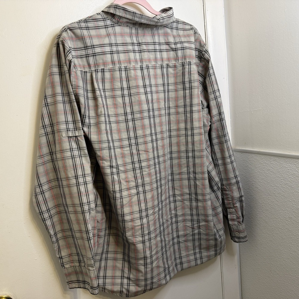 Chaps Mens L Long Sleeve Button Down Flannel Shirt Plaid Orange Black Gray - Picture 8 of 8